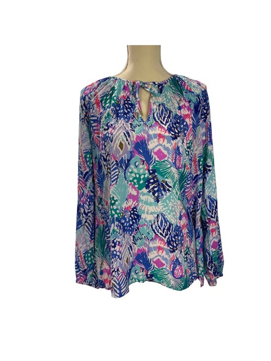 Lilly Pulitzer Tops - Lilly Pulitzer Willa Tunic Women's Size Large Quill Out Poet Rayon Blouse Preppy